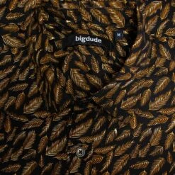 Bigdude Leaf Print Long Sleeve Poplin Shirt Black -Bigdude 02bfc1cb img 8741