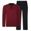 Bigdude Contrast Grandad Long Sleeve Pyjama Set Burgundy/Black -Bigdude 03c89fe9 bd23pj07