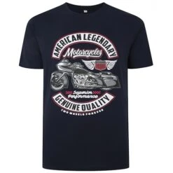 New Products 20 Bigdude Motorcycle Print T-Shirt Navy