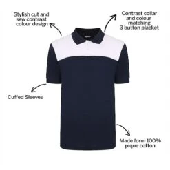 Bigdude Colour Block Polo Shirt Navy -Bigdude 06c61c4b bd20po120blue