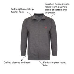 Bigdude Funnel Neck Full Zip Sweatshirt Charcoal -Bigdude 07e7fc27 033