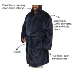 Bigdude Plain Fleece Dressing Gown Navy -Bigdude 092a7fe5 046