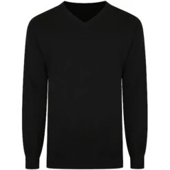 Bigdude Plain V Neck Knitted Jumper Black