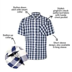 Bigdude Gingham Short Sleeve Shirt Navy -Bigdude 1d2be7f8 bd23ss0720blue