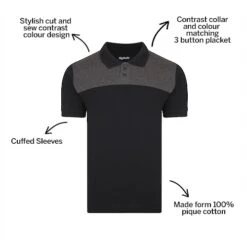 Bigdude Colour Block Polo Shirt Black -Bigdude 2f6475d8 bd20po120black