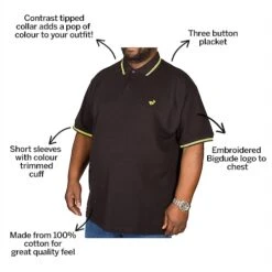 Bigdude Tipped Polo Shirt Black/Yellow -Bigdude 3447703c bd18pt01