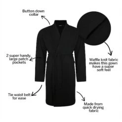 Bigdude Knitted Waffle Dressing Gown Black -Bigdude 3665d843 bdt81sls120black