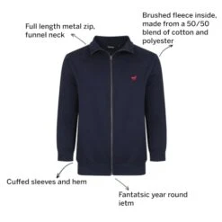 Bigdude Funnel Neck Full Zip Sweatshirt Navy -Bigdude 38e98e10 032