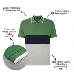 Bigdude Colour Block Pique Polo Deep Green -Bigdude 4f3fdafc bd22p1820geen