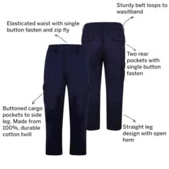 Bigdude Elasticated Waist Cargo Trousers Navy 12 Bigdude Elasticated Waist Cargo Trousers Navy -Bigdude 50fbeab7 045