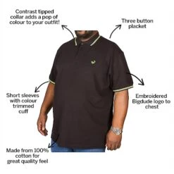 Bigdude Tipped Polo Shirt Black/Green -Bigdude 54b51ece bd2018pt01green