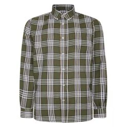 Bigdude Button Down Long Sleeve Check Shirt Olive
