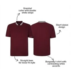 Bigdude Grandad Tipped Collar Polo Shirt Burgundy -Bigdude 5ecb1859 bd23p0820burgundy