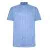 Bigdude Woven Linen Grandad Collar Short Sleeve Shirt Blue -Bigdude 64236dd8 bd22ss02 20 blue 1