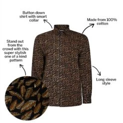 Bigdude Leaf Print Long Sleeve Poplin Shirt Black -Bigdude 680c473a bd23ls12