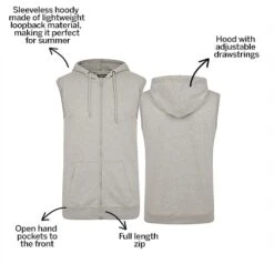 Bigdude Loop Back Sleeveless Hoody Grey Marl -Bigdude 68b936bb bc20sg0120grey