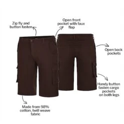 Bigdude Stretch Twill 3/4 Length Cargo Shorts Brown -Bigdude 6ac25134 bd22sh0820brown