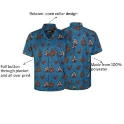 Bigdude Relaxed Collar Peacock Print Short Sleeve Shirt Denim -Bigdude 6e8aa0ad 19