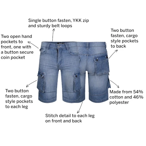 Bigdude Cargo Denim Shorts Light Wash 4 Bigdude Cargo Denim Shorts Light Wash - Image 2