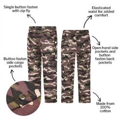 Bigdude Elasticated Waist Cargo Camo Trousers Khaki -Bigdude 771dbee5 bd23tr0320green