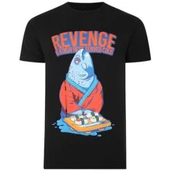 Bigdude Revenge Fish Print T-Shirt Black