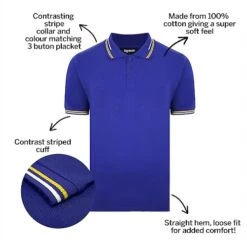 Bigdude Designer Tipped Polo Shirt Cobalt Blue -Bigdude 7beab01b bd21p0420blue