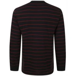 Bigdude Striped Long Sleeve Grandad T-Shirt Black/Burgundy -Bigdude 7d616add bd23lts02 01 2
