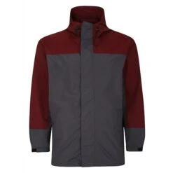 Bigdude Contrast Panel Showerproof Hooded Jacket Burgundy/Charcoal