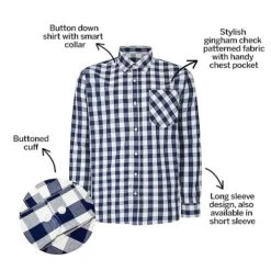 Bigdude Gingham Long Sleeve Shirt Navy -Bigdude 816467cd bd23ls0720blue