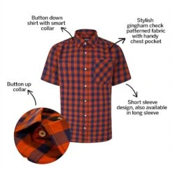 Bigdude Gingham Short Sleeve Shirt Orange -Bigdude 84392657 bd23ss0720orange