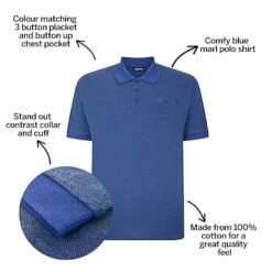Bigdude Buttoned Pocket Polo Shirt Royal Blue Marl -Bigdude 84dba2d2 bd23p1820blue