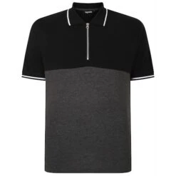 Bigdude Colour Block Zipped Polo Shirt Black/Charcoal