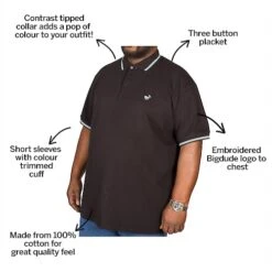 Bigdude Tipped Polo Shirt Black/Blue -Bigdude 86a537a4 bd18pt0120blue