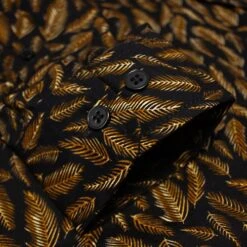 Bigdude Leaf Print Long Sleeve Poplin Shirt Black -Bigdude 8da40a61 img 8742