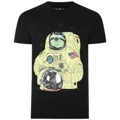 New Products 9 Bigdude Graphic Sloth Print T-Shirt Black