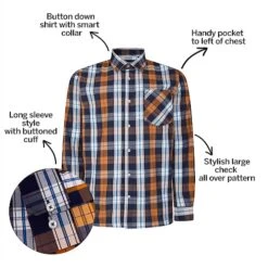 Bigdude Long Sleeve Check Shirt Orange -Bigdude a17b3e13 bd23ls0620orange