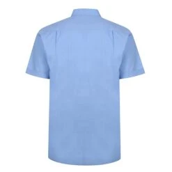 Bigdude Woven Linen Grandad Collar Short Sleeve Shirt Blue -Bigdude a2789d63 bd22ss02 20 blue 2