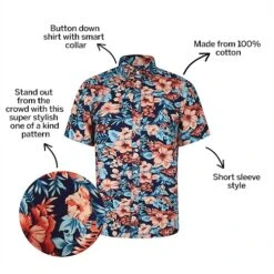 Bigdude Floral Short Sleeve Poplin Shirt Navy -Bigdude b0841326 bd23ss1120floral