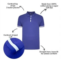Bigdude Contrast Stripe Placket With Tipped Cuff Polo Shirt Cobalt -Bigdude b42693b1 bd21p1420blue