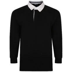 Bigdude Rugby Style Long Sleeve Polo Shirt Black