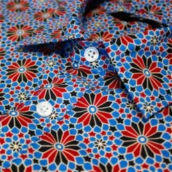 Bigdude Retro Flower Print Long Sleeve Poplin Shirt Blue/Red -Bigdude bfdb9381 img 8732