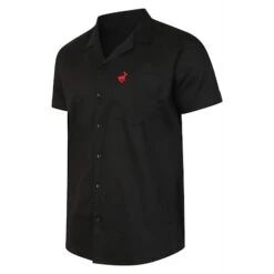 Bigdude Relaxed Collar Short Sleeve Shirt Black -Bigdude black shirt red deer logo 2