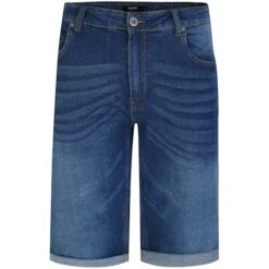 Bigdude Stretch Turn Up Denim Shorts Mid Blue Wash -Bigdude c0d55470 bd23sh05 02 1