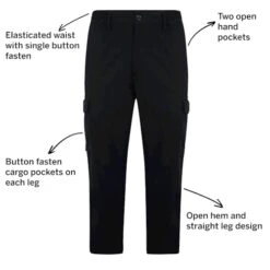 Bigdude Elasticated Waist Cargo Trousers Black -Bigdude c1c42c3b 015