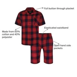 Bigdude Woven Checked Pyjama Set Red/Navy -Bigdude c1fec9a5 3
