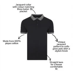 Bigdude Jacquard Collar Polo Shirt Black -Bigdude ccd41b55 bd20p04