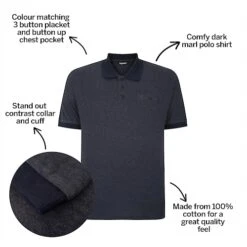Bigdude Buttoned Pocket Polo Shirt Navy Marl -Bigdude d0350f2b bd23p1820dark