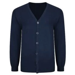 Bigdude Plain V-Neck Knitted Cardigan Navy