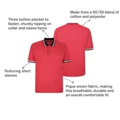 Bigdude Two Tone Contrast Polo Shirt Red -Bigdude d6e4031c 07