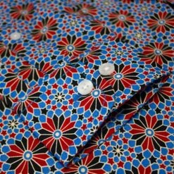 Bigdude Retro Flower Print Long Sleeve Poplin Shirt Blue/Red -Bigdude d7c9ca50 img 8733